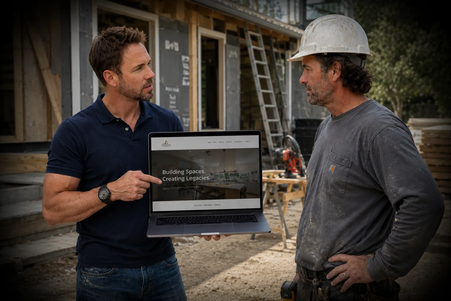 Jagg Pro founder Graham Bristow reviewing a new website build on site in Dufferin County